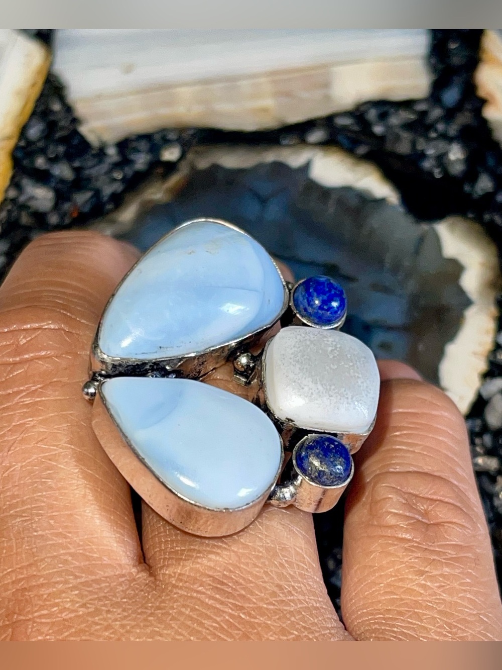 Lapis Lazuli & Owyhee Opal Ring Size 8 1/4